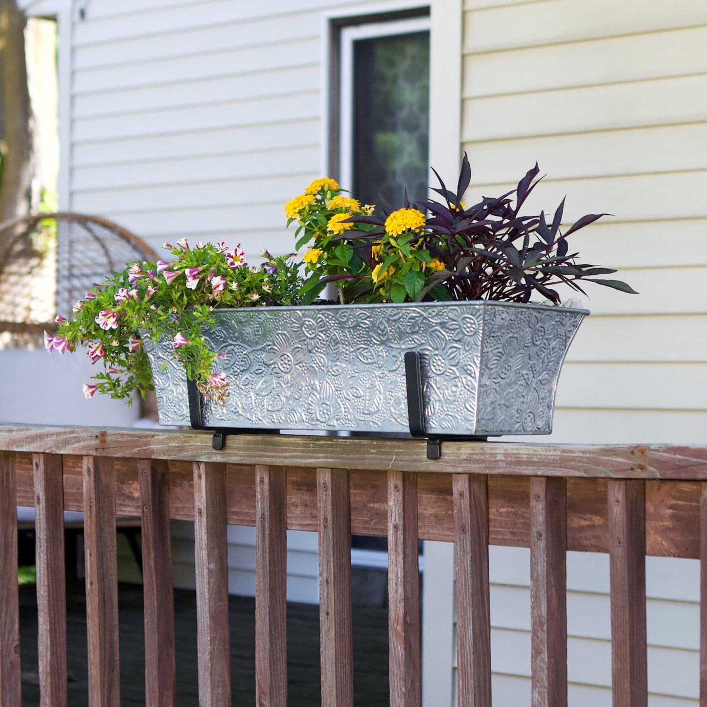 ACHLA Embossed Flower Box 24in Planter | Galvanized Steel | Outdoor Garden & Patio | 24 x 8 x 6 in | Model C-04