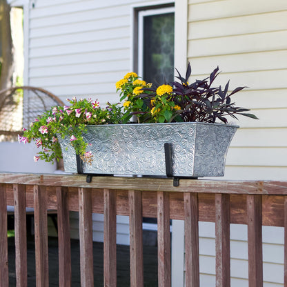 ACHLA Embossed Flower Box 24in Planter | Galvanized Steel | Outdoor Garden & Patio | 24 x 8 x 6 in | Model C-04