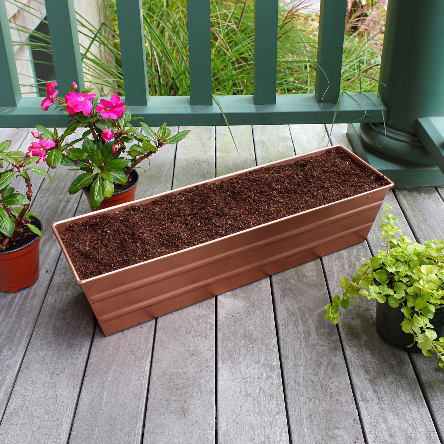 ACHLA Copper Plated Window Box Small | Rustic Tin with Copper Finish | Outdoor Deck & Window Planter | 22 x 6.25 x 5.25 in | Model C-08C