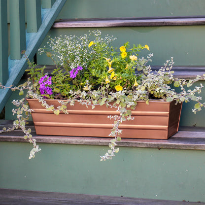 ACHLA Copper Plated Window Box Small | Rustic Tin with Copper Finish | Outdoor Deck & Window Planter | 22 x 6.25 x 5.25 in | Model C-08C