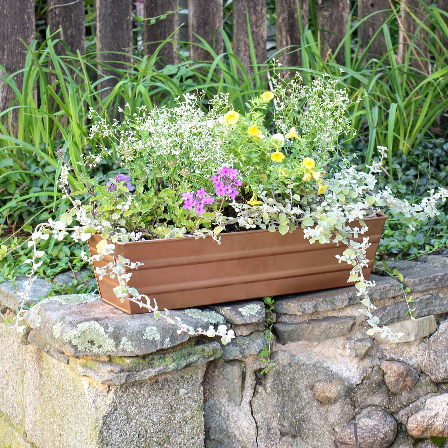 ACHLA Copper Plated Window Box Small | Rustic Tin with Copper Finish | Outdoor Deck & Window Planter | 22 x 6.25 x 5.25 in | Model C-08C