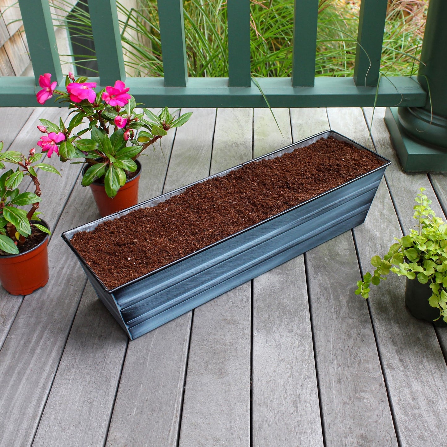 ACHLA Galvanized Steel Flower Box Planter Small | Classic Rectangular Nantucket Blue | Window Box & Balcony Container Garden | Model C-08NB