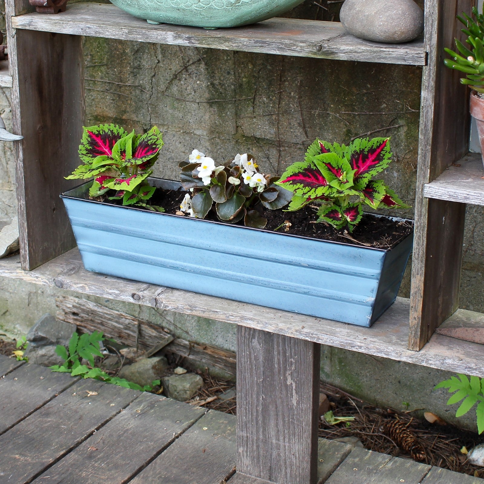 ACHLA Galvanized Steel Flower Box Planter Small | Classic Rectangular Nantucket Blue | Window Box & Balcony Container Garden | Model C-08NB