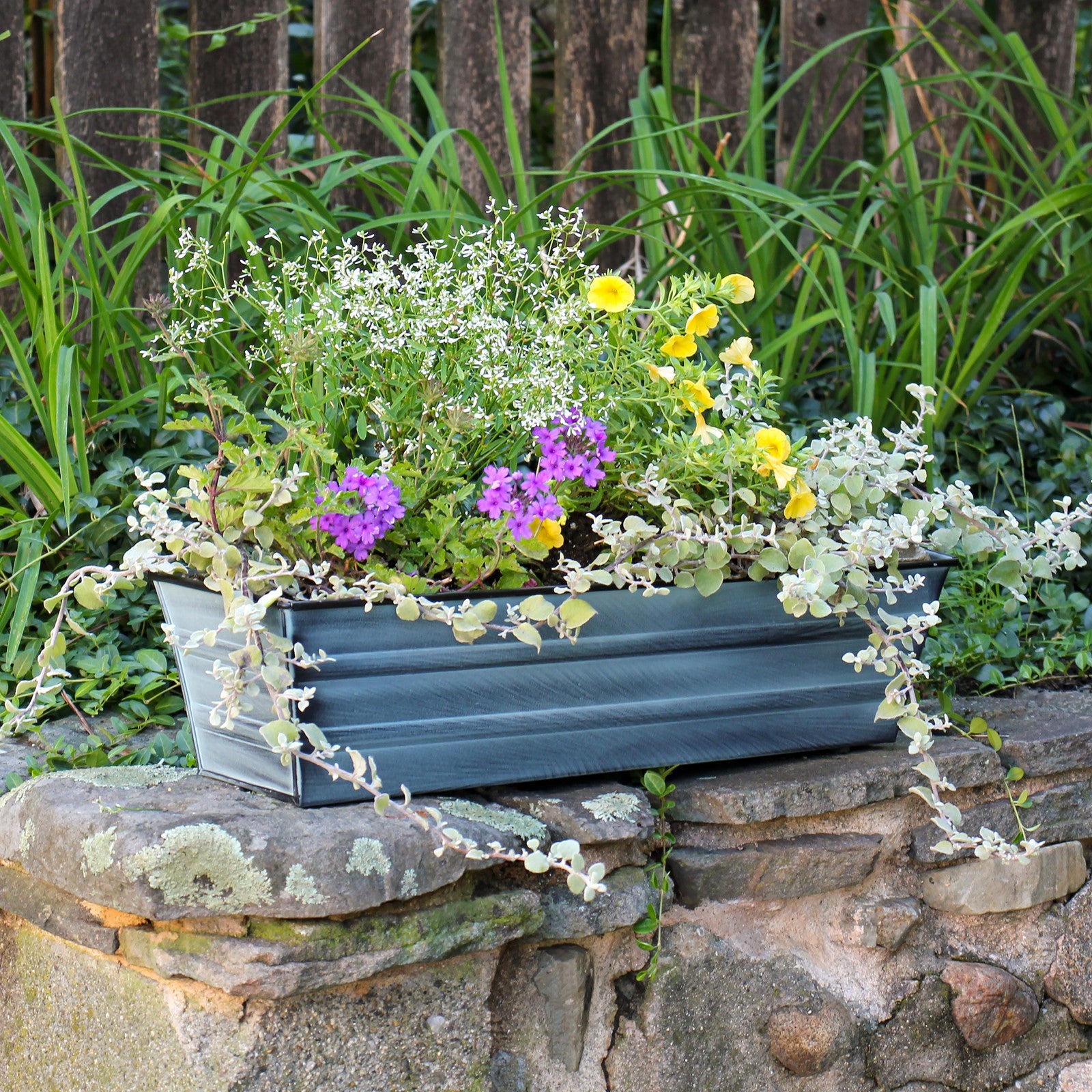 ACHLA Galvanized Steel Flower Box Planter Small | Classic Rectangular Nantucket Blue | Window Box & Balcony Container Garden | Model C-08NB