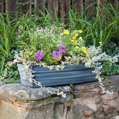 ACHLA Galvanized Steel Flower Box Planter Small | Classic Rectangular Nantucket Blue | Window Box & Balcony Container Garden | Model C-08NB