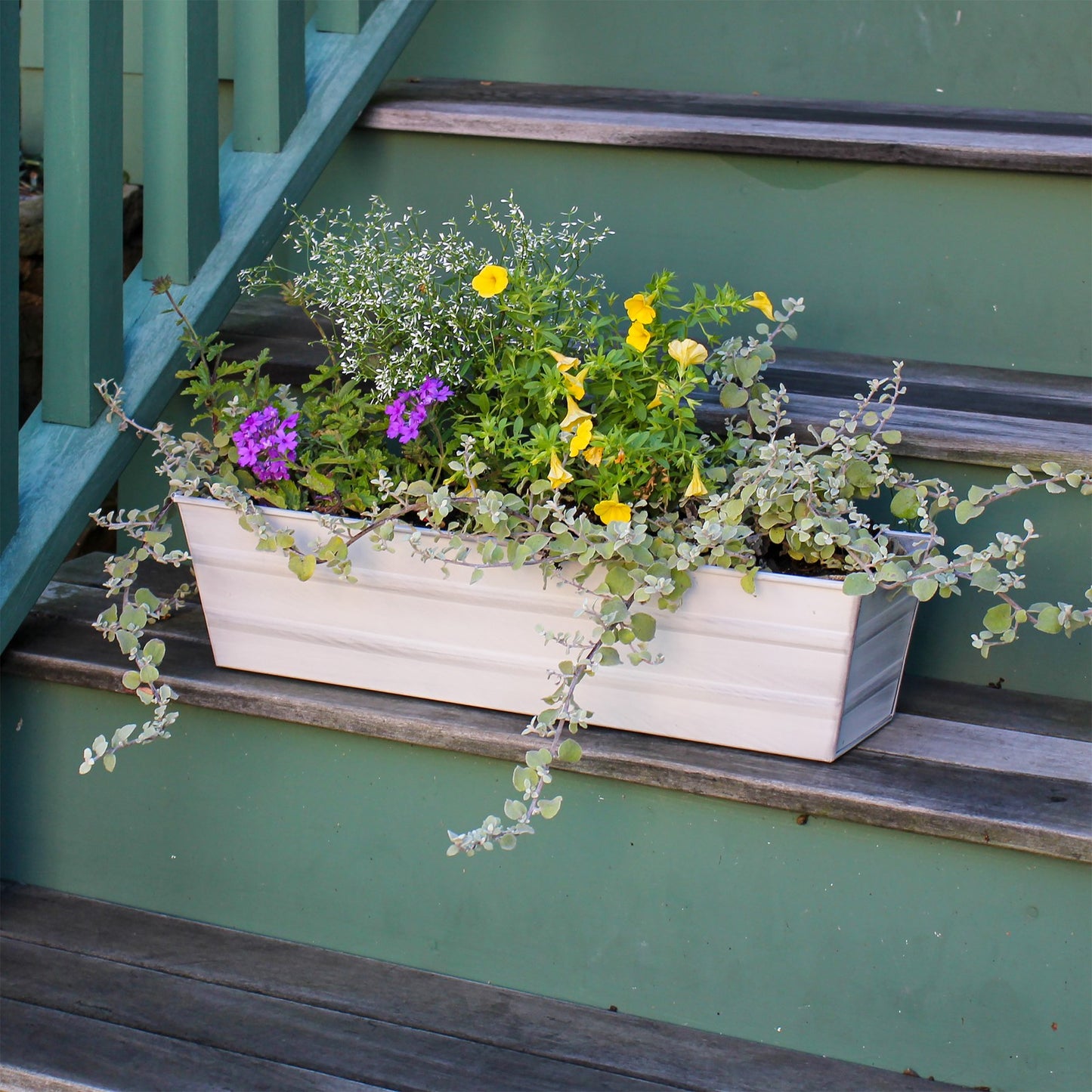 ACHLA Galvanized Steel Flower Box Planter Small 22in | Classic Cape Cod White | Window Box & Balcony Container Garden | 22 x 6 x 5 in | Model C-08W