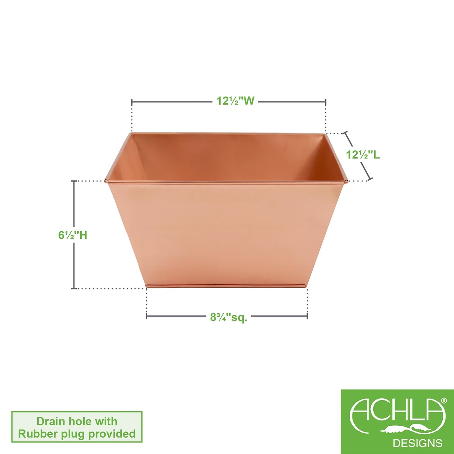 ACHLA Small Copper Flower Box Planter | Galvanized Steel with Copper Plated Finish | Indoor & Outdoor Tabletop or Stand | 12 x 12 x 6 in | Model C-11C