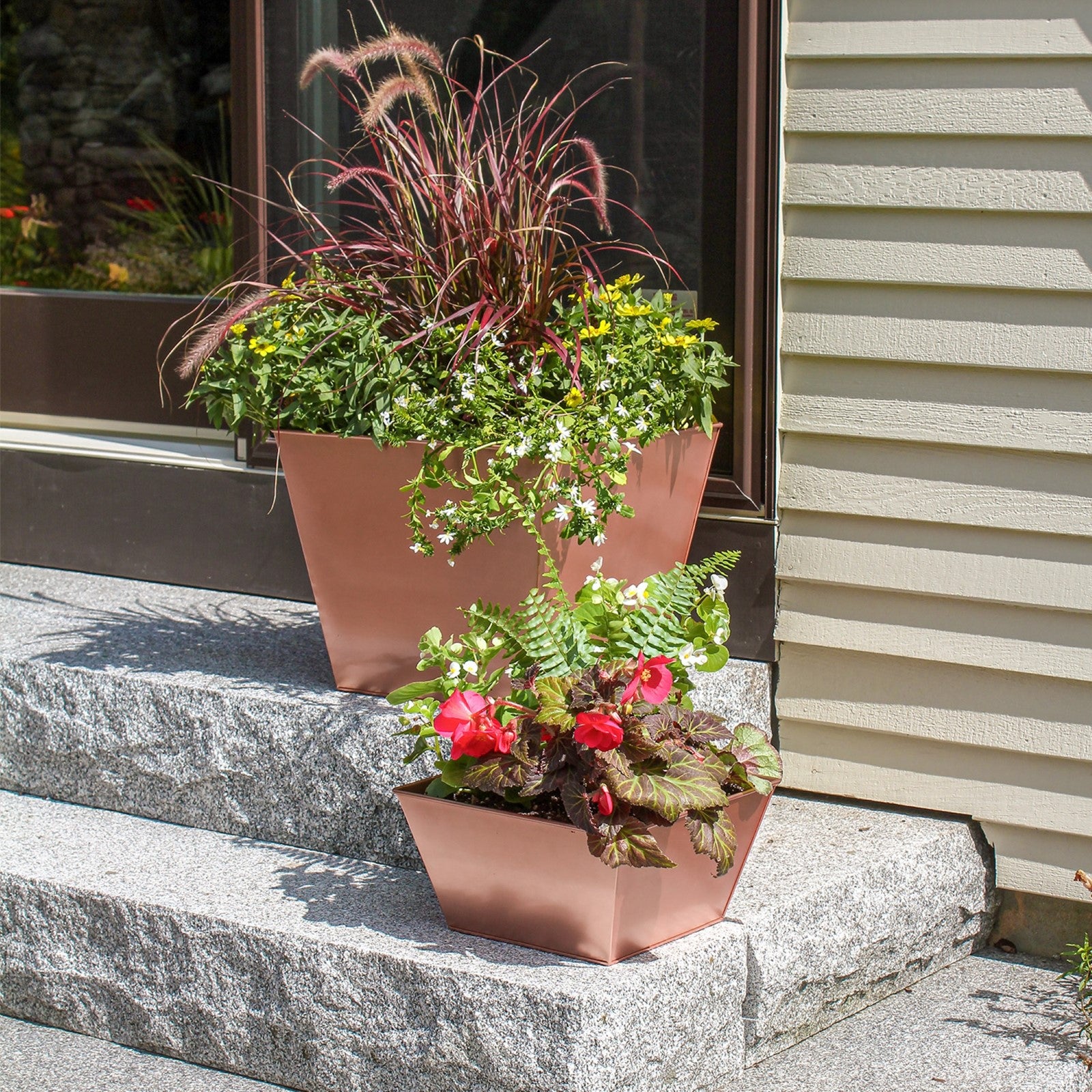 ACHLA Large Copper Flower Box | Brushed Copper Plated Galvanized Steel | Indoor & Outdoor Planter for Ornamentals & Citrus Trees | Model C-12C