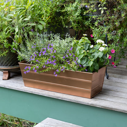 ACHLA Copper Plated Window Box 23.5in | Rustic Tin Outdoor Planter | Deck & Window Planting | 23.5 x 9.25 x 7.5 in | Model C-20C