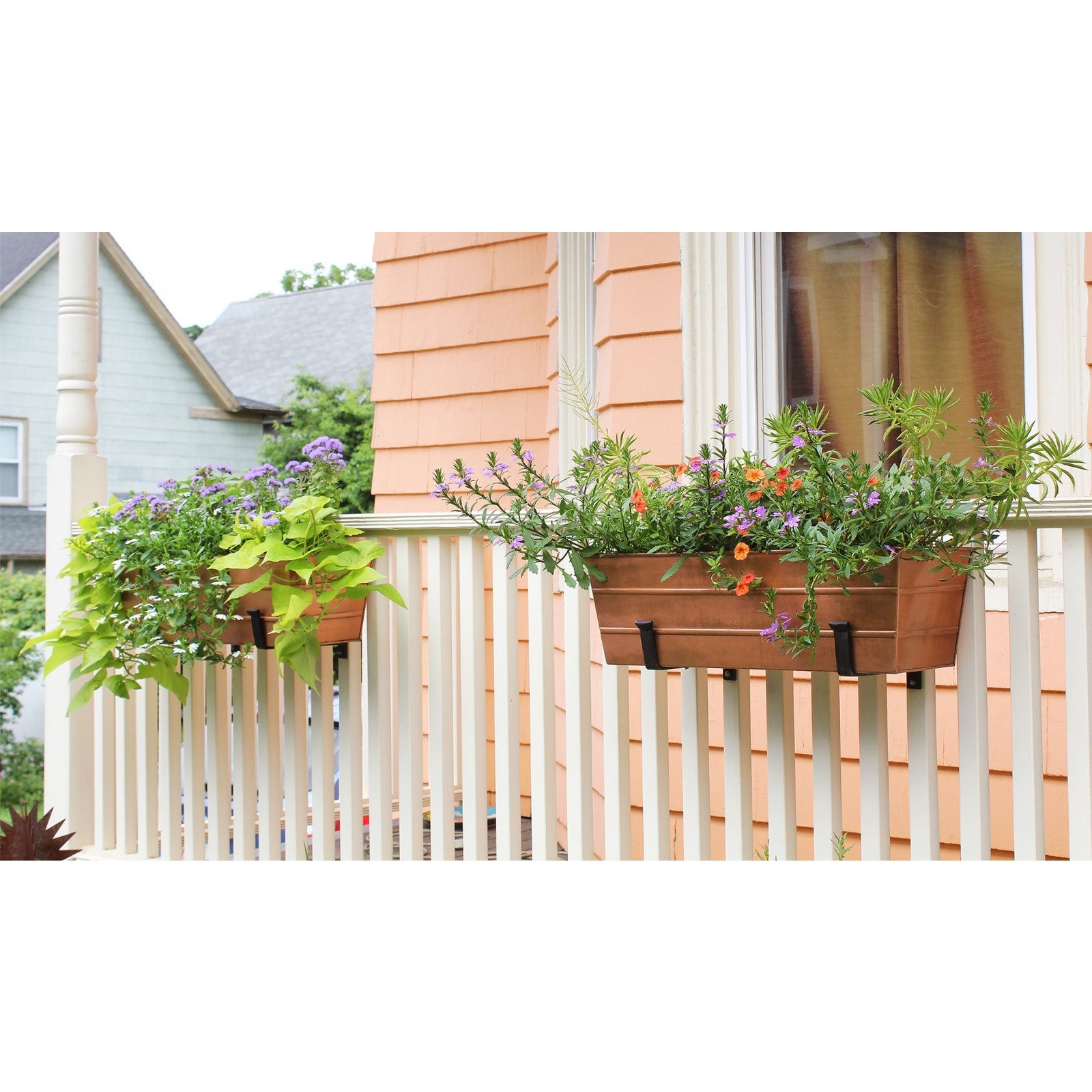 ACHLA Copper Plated Window Box 23.5in | Rustic Tin Outdoor Planter | Deck & Window Planting | 23.5 x 9.25 x 7.5 in | Model C-20C