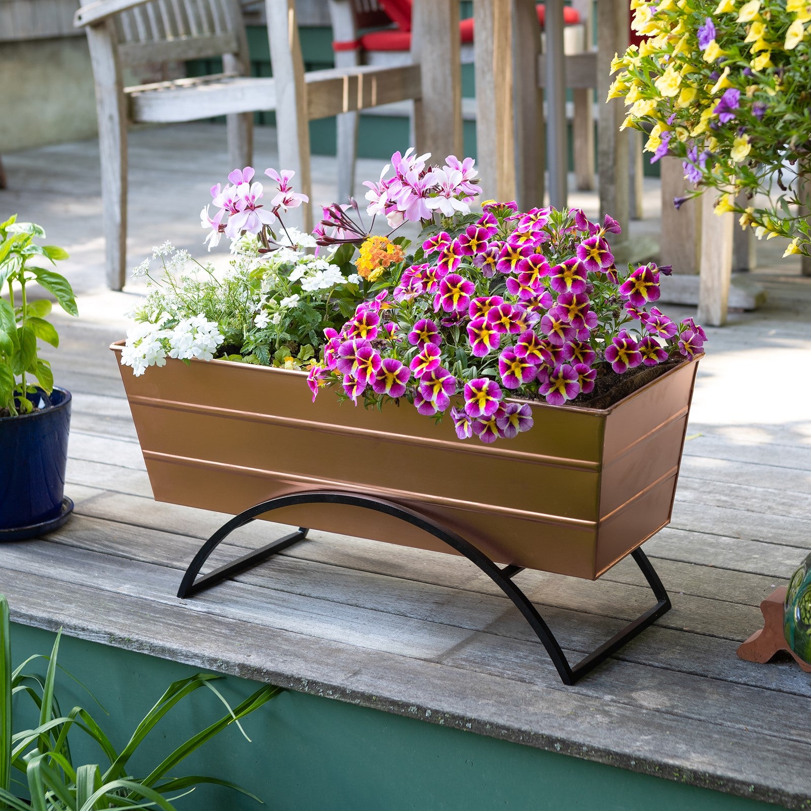 ACHLA Odette Stand with Medium Flower Box | Copper Plated Galvanized Steel and Black Wrought Iron | Patio & Balcony Container | Model C-20C-S