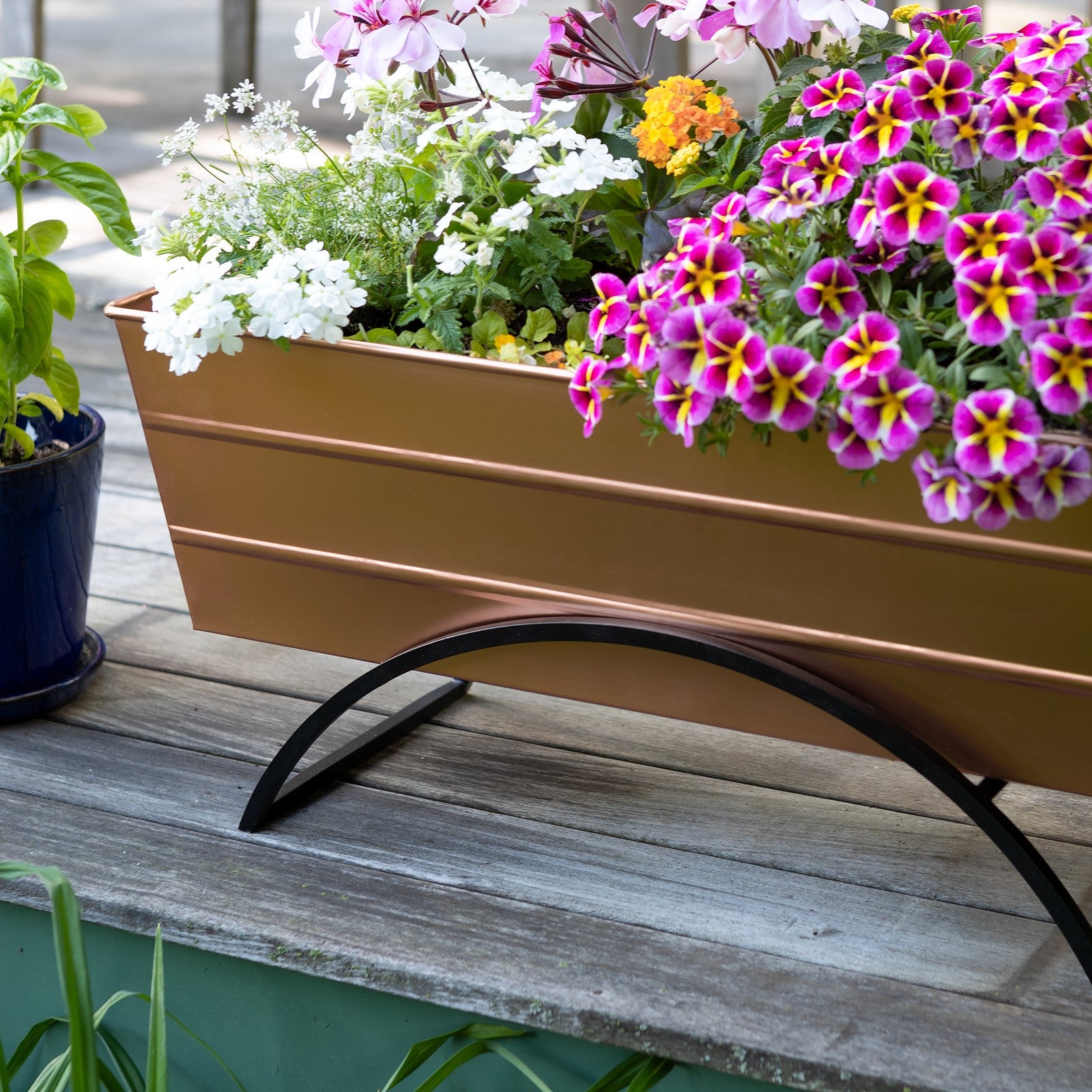 ACHLA Odette Stand with Medium Flower Box | Copper Plated Galvanized Steel and Black Wrought Iron | Patio & Balcony Container | Model C-20C-S