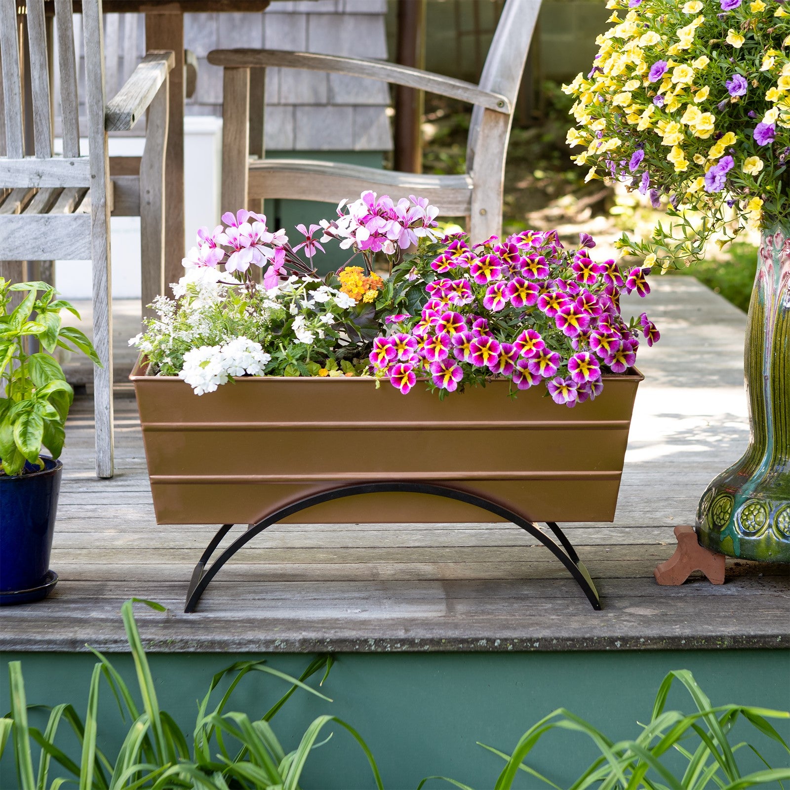 ACHLA Odette Stand with Medium Flower Box | Copper Plated Galvanized Steel and Black Wrought Iron | Patio & Balcony Container | Model C-20C-S