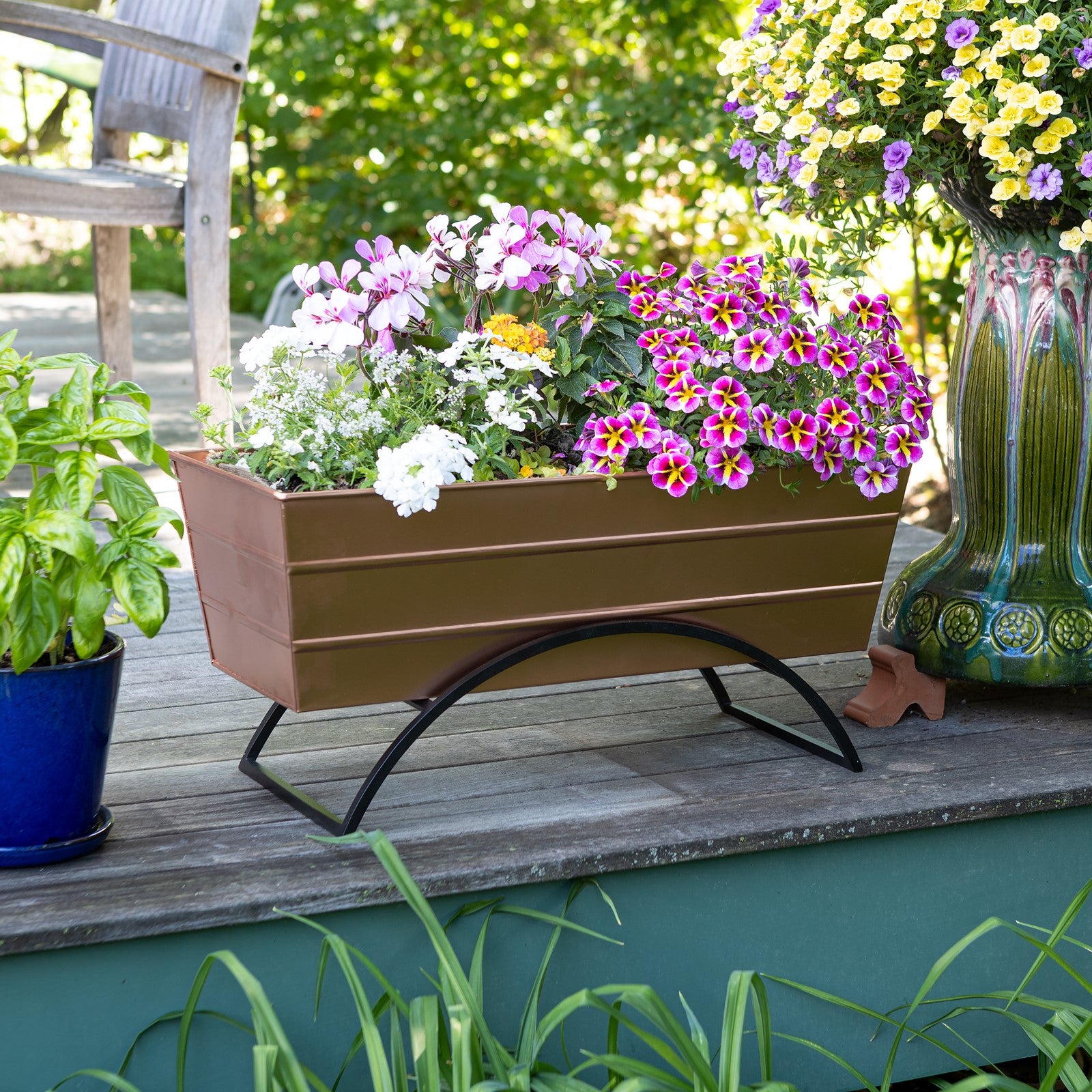 ACHLA Odette Stand with Medium Flower Box | Copper Plated Galvanized Steel and Black Wrought Iron | Patio & Balcony Container | Model C-20C-S