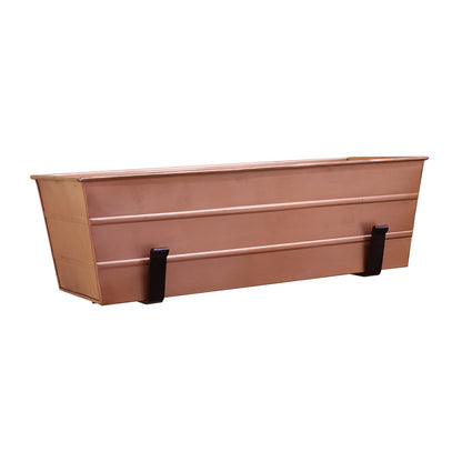 ACHLA Medium Copper Flower Box with Wall Brackets | Galvanized Steel with Copper Plated Finish and Black Wrought Iron Brackets | Model C-20C-WM