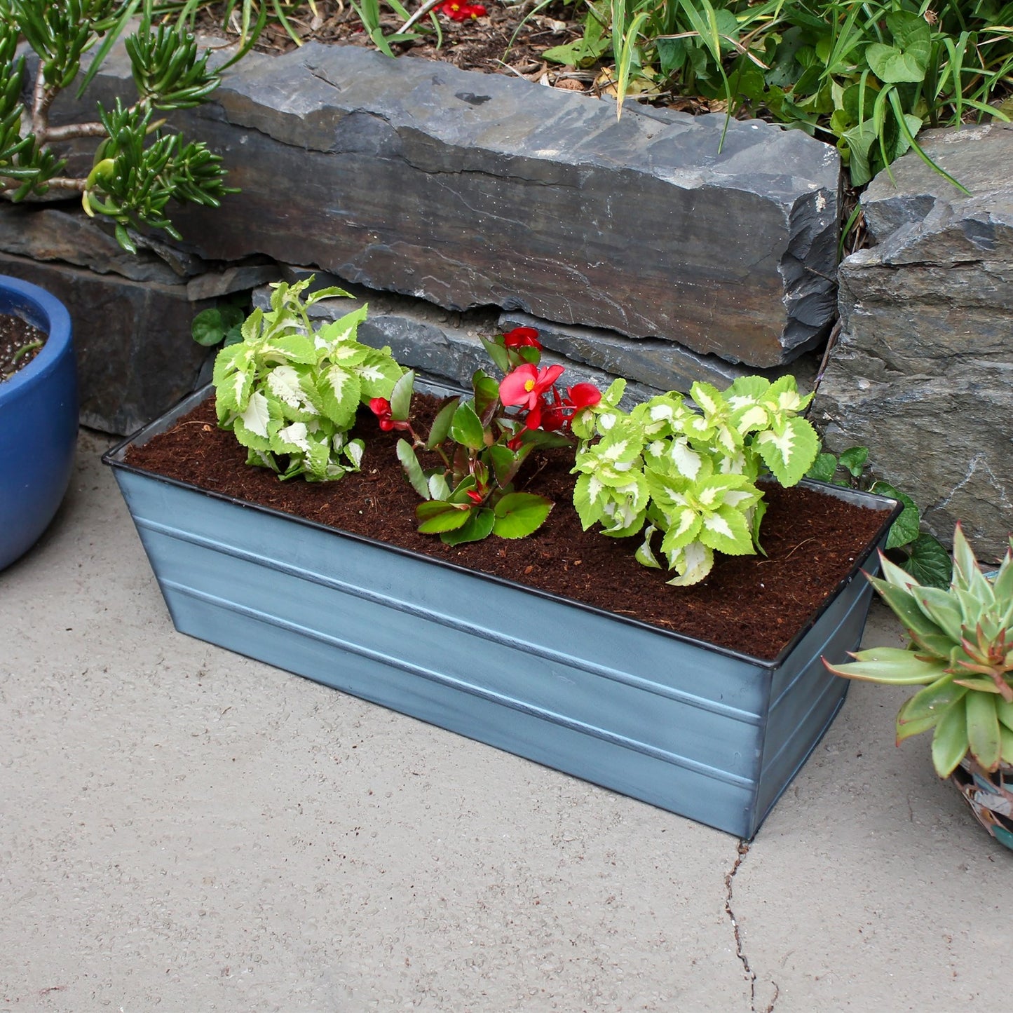 ACHLA Galvanized Steel Flower Box Planter Medium 24in | Classic Windowbox Nantucket Blue | Balcony & Entryway Container Garden | Model C-20NB