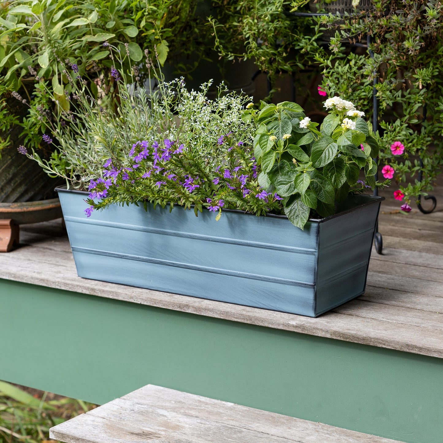 ACHLA Galvanized Steel Flower Box Planter Medium 24in | Classic Windowbox Nantucket Blue | Balcony & Entryway Container Garden | Model C-20NB