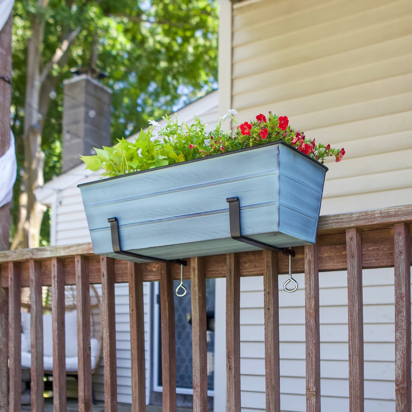 ACHLA Galvanized Steel Flower Box Planter Medium 24in | Classic Windowbox Nantucket Blue | Balcony & Entryway Container Garden | Model C-20NB