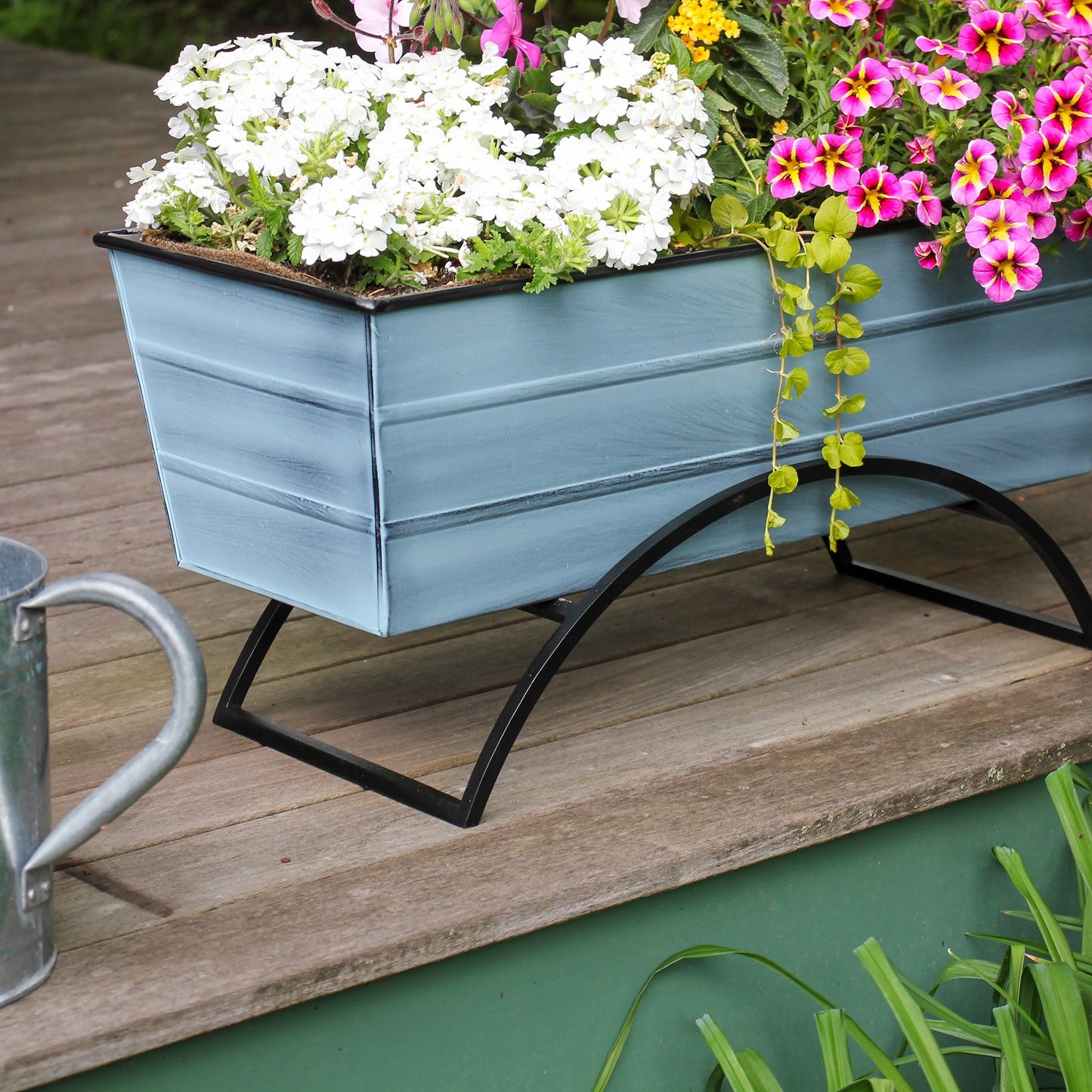 ACHLA Odette Medium Flower Box Stand | Wrought Iron and Galvanized Steel | Patio & Balcony Container Gardening | 10 x 24 x 12 in | Model C-20NB-S