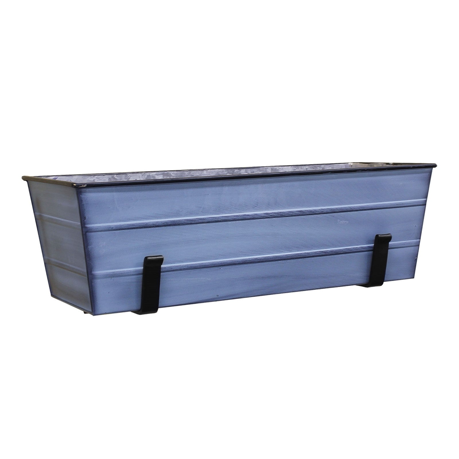 ACHLA Medium Flower Box with Wall Brackets | Nantucket Blue Galvanized Steel and Black Wrought Iron | Front Porch & Balcony | Model C-20NB-WM