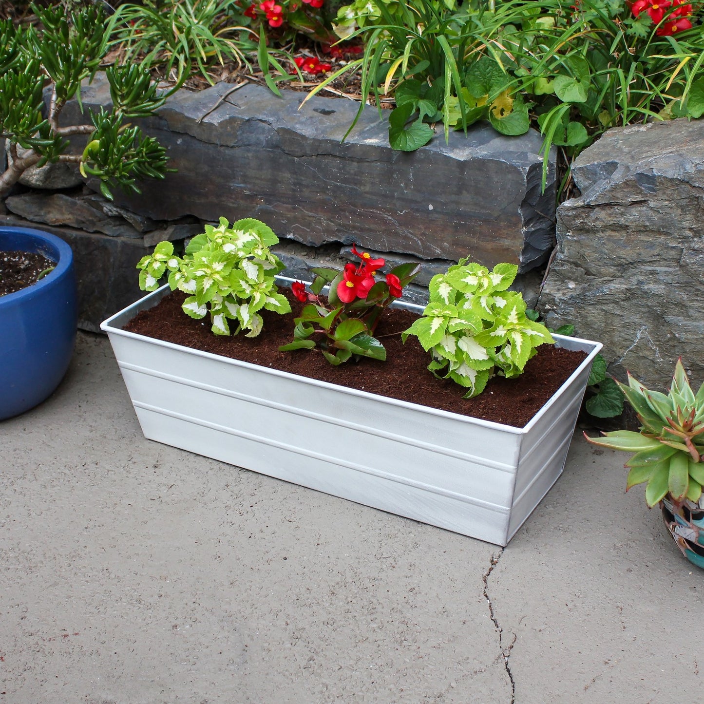 ACHLA Galvanized Steel Flower Box Planter Medium | Cape Cod White Patina Finish | Window Box & Balcony Container Garden | Model C-20W
