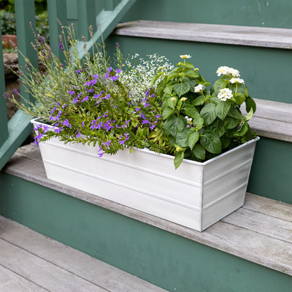 ACHLA Galvanized Steel Flower Box Planter Medium | Cape Cod White Patina Finish | Window Box & Balcony Container Garden | Model C-20W