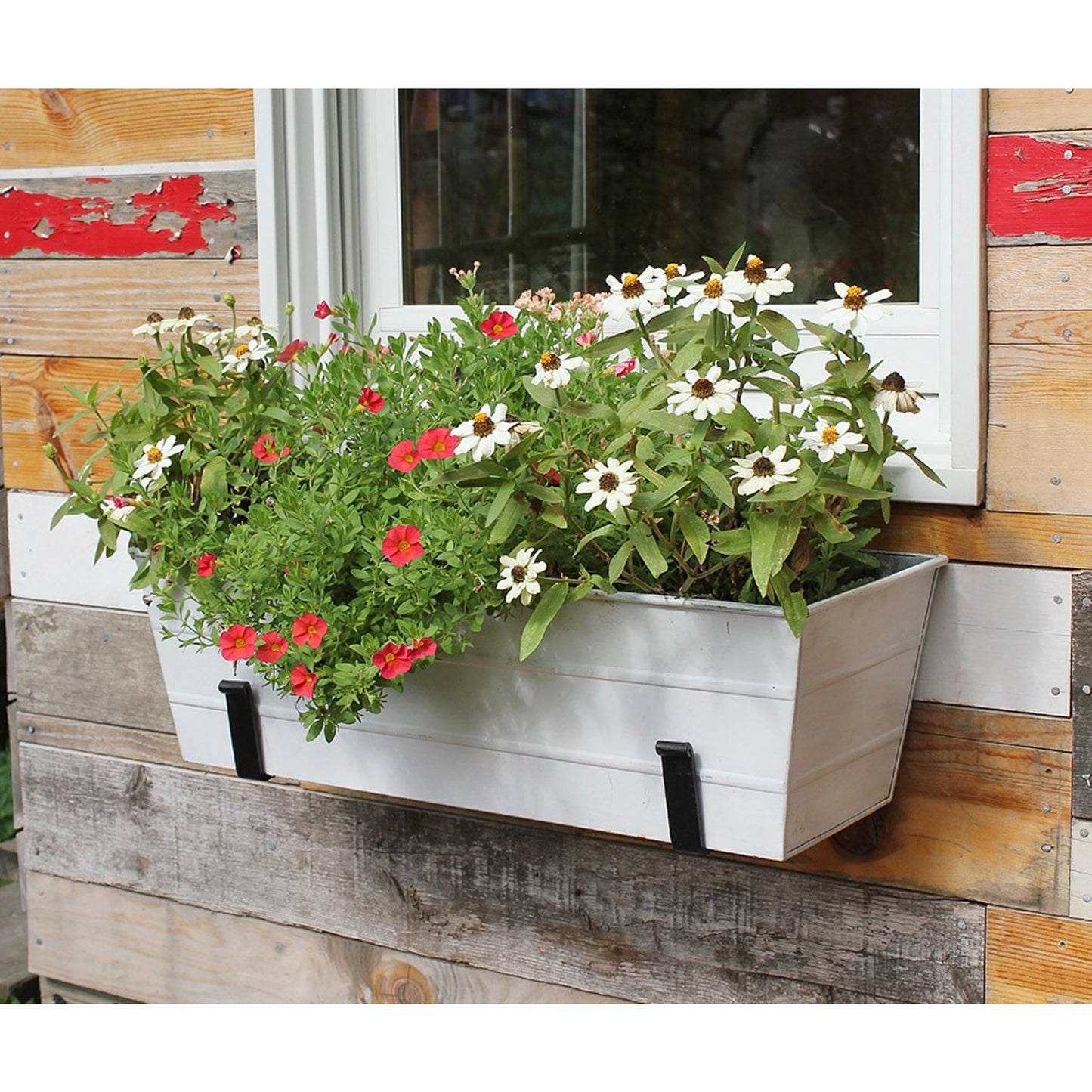 ACHLA Galvanized Steel Flower Box Planter Medium | Cape Cod White Patina Finish | Window Box & Balcony Container Garden | Model C-20W