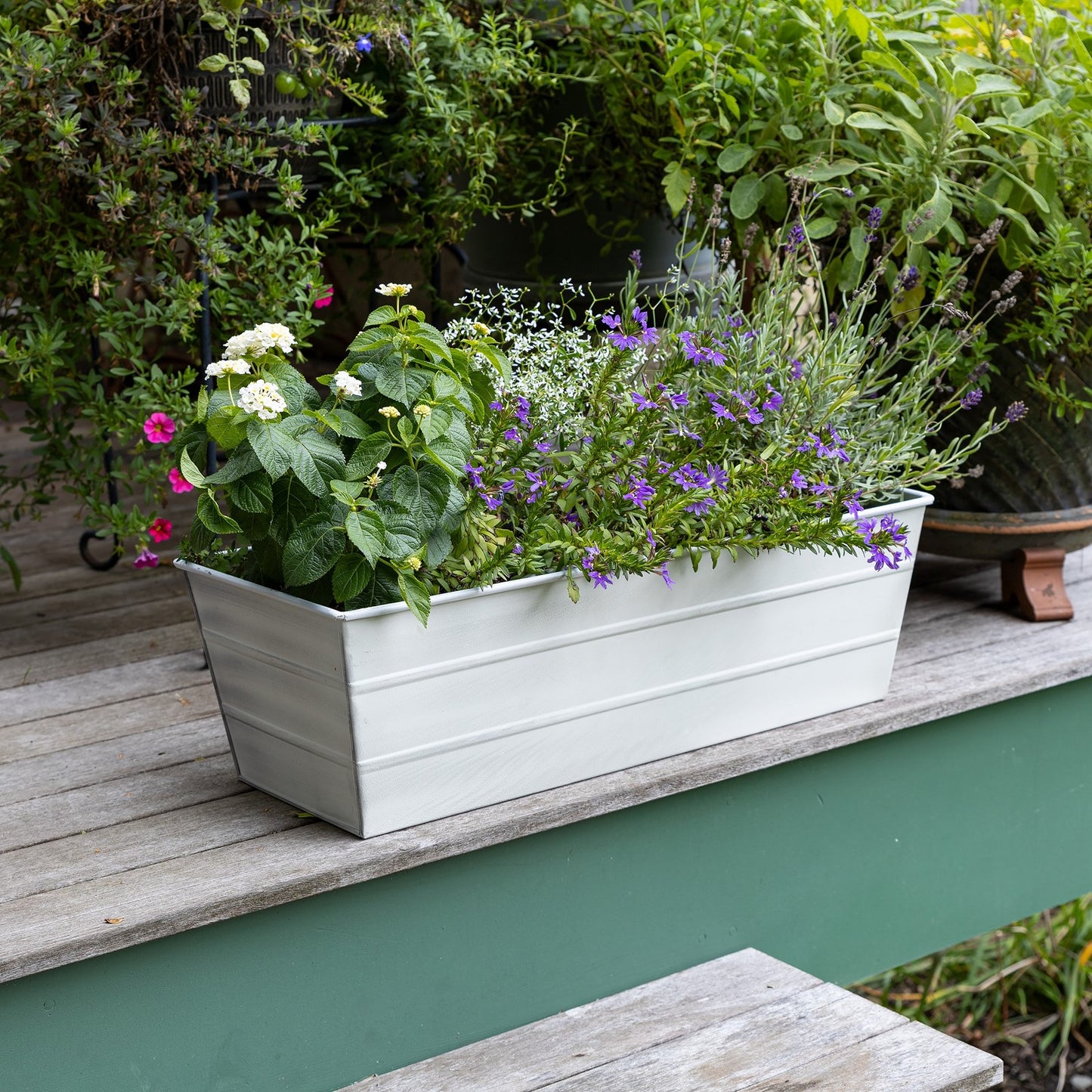 ACHLA Galvanized Steel Flower Box Planter Medium | Cape Cod White Patina Finish | Window Box & Balcony Container Garden | Model C-20W