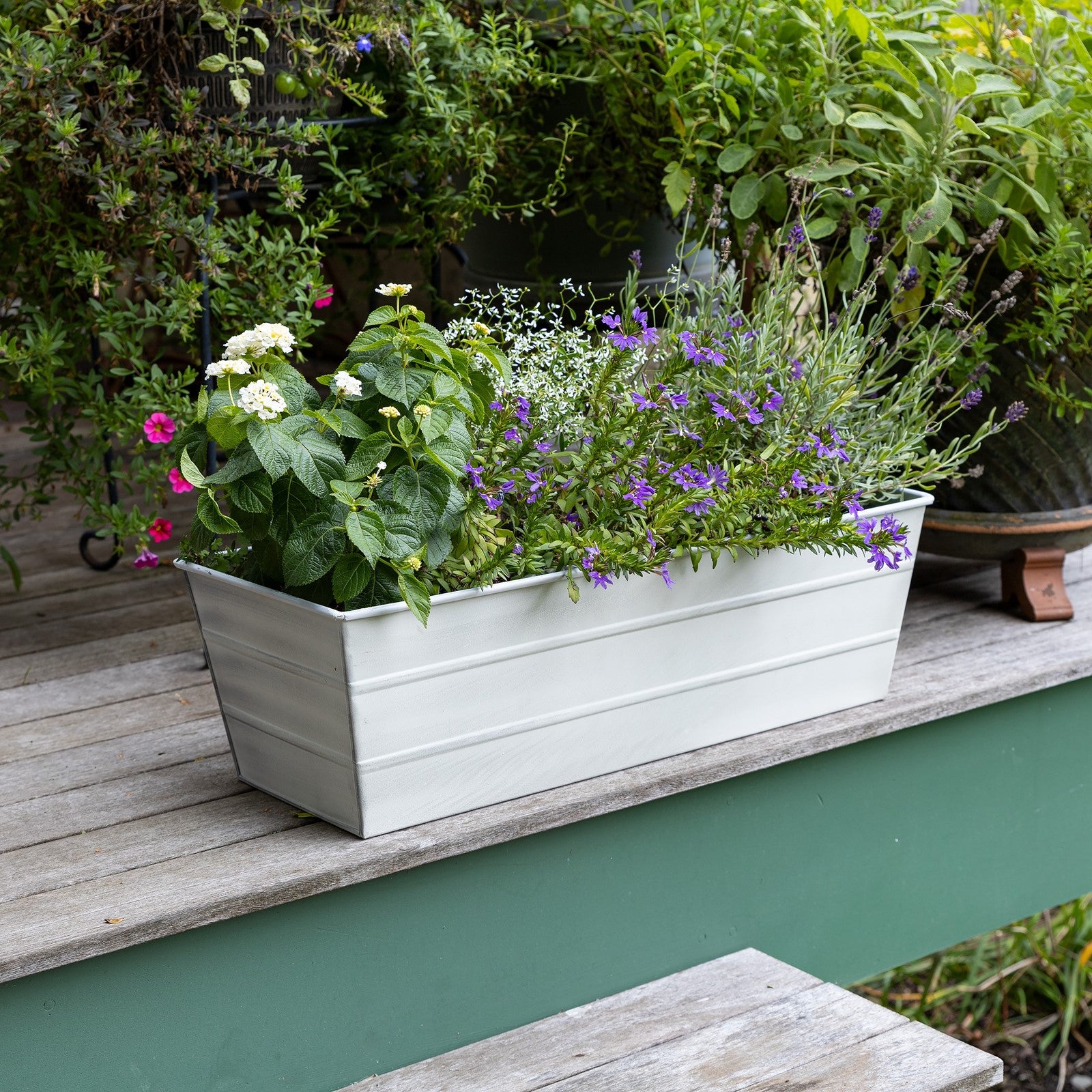ACHLA Galvanized Steel Flower Box Planter Medium | Cape Cod White Patina Finish | Window Box & Balcony Container Garden | Model C-20W