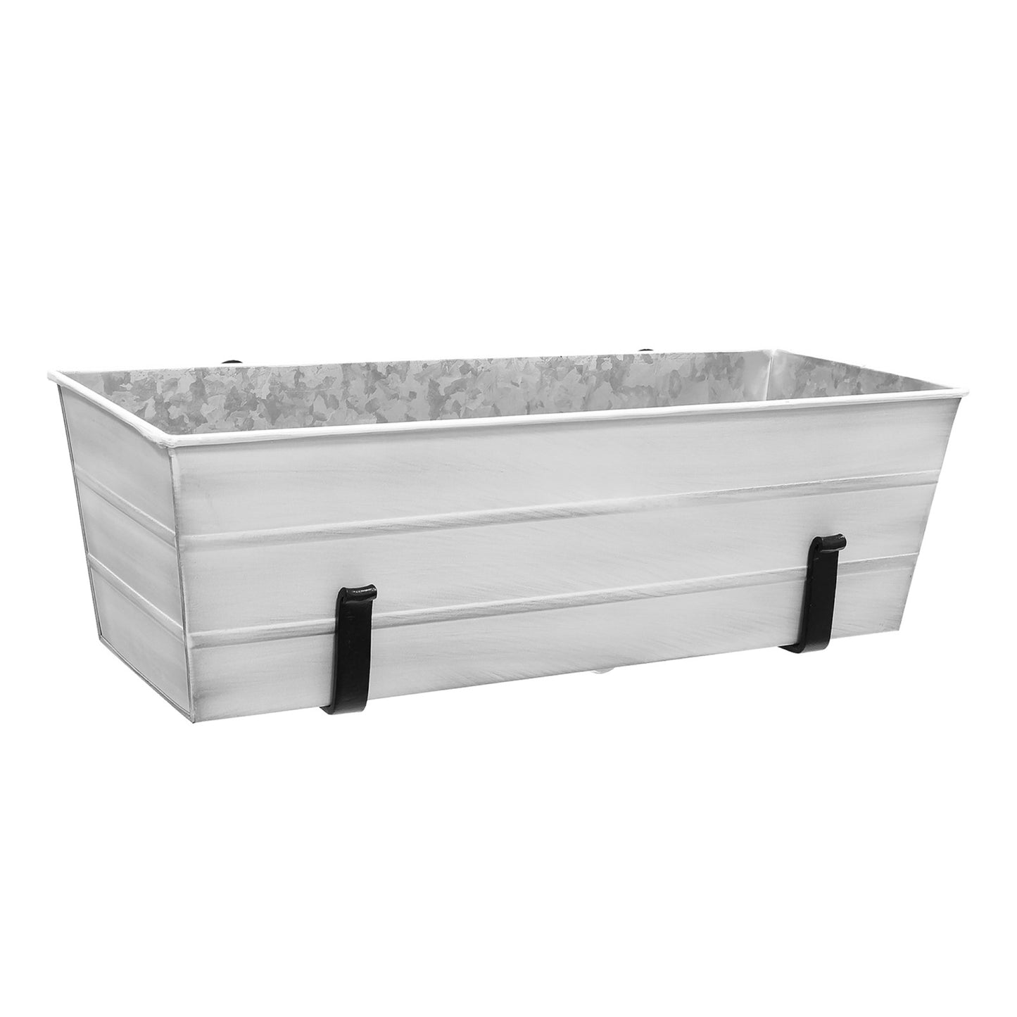 ACHLA Medium Flower Box with Clamp-On Brackets | Cape Cod White Galvanized Steel and Black Wrought Iron | Front Porch & Balcony | Model C-20W-RM