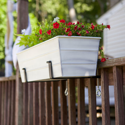 ACHLA Medium Flower Box with Clamp-On Brackets | Cape Cod White Galvanized Steel and Black Wrought Iron | Front Porch & Balcony | Model C-20W-RM