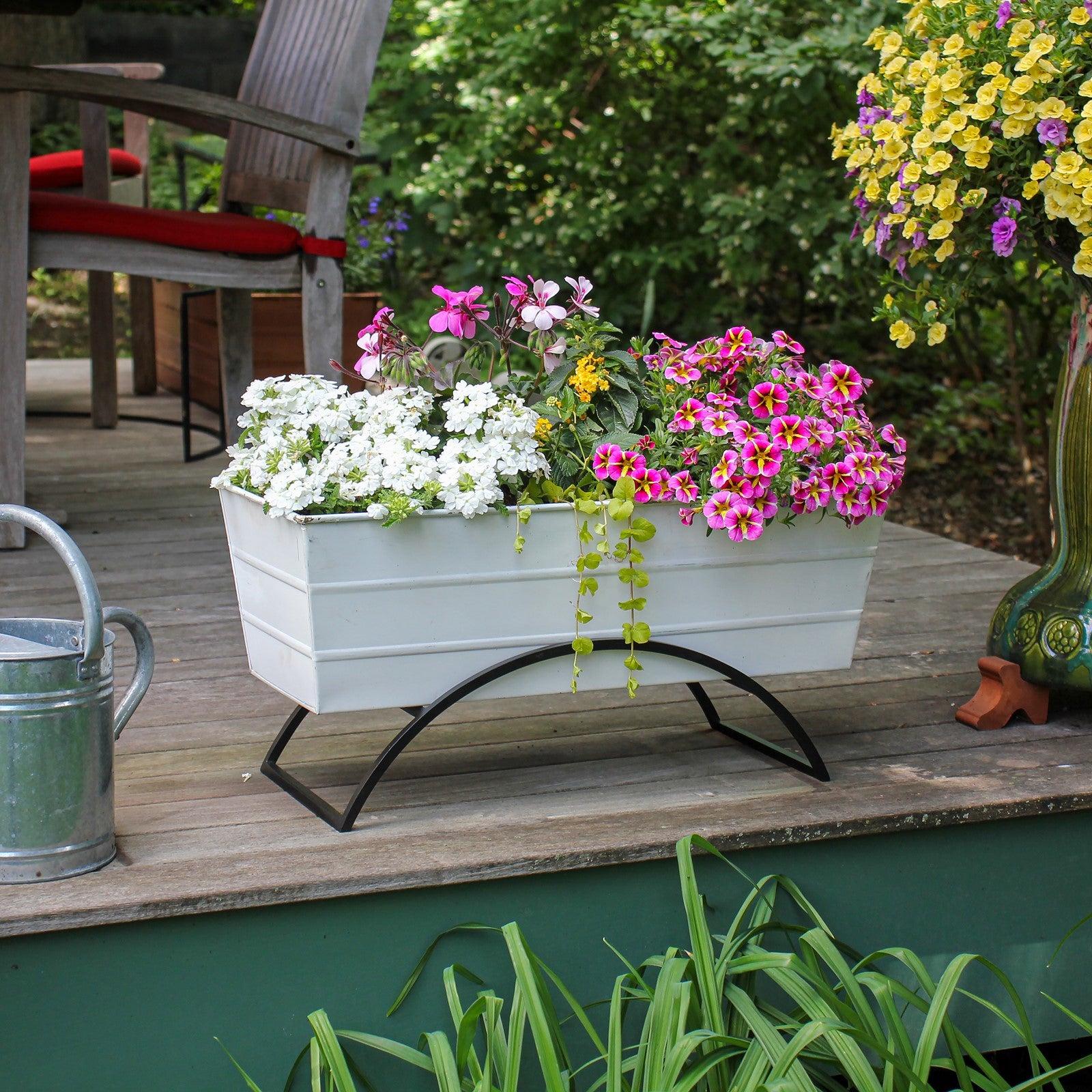ACHLA Odette 24in Medium Flower Box Stand | Wrought Iron and Galvanized Steel | Patio & Balcony Container Gardening | 10 x 24 x 12 in | Model C-20W-S