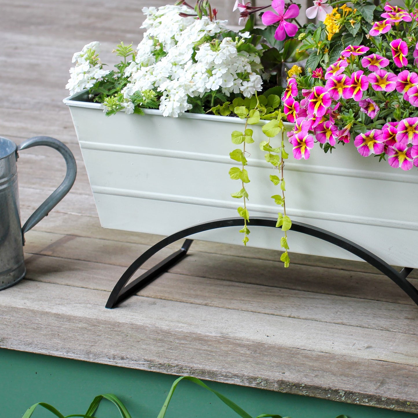 ACHLA Odette 24in Medium Flower Box Stand | Wrought Iron and Galvanized Steel | Patio & Balcony Container Gardening | 10 x 24 x 12 in | Model C-20W-S