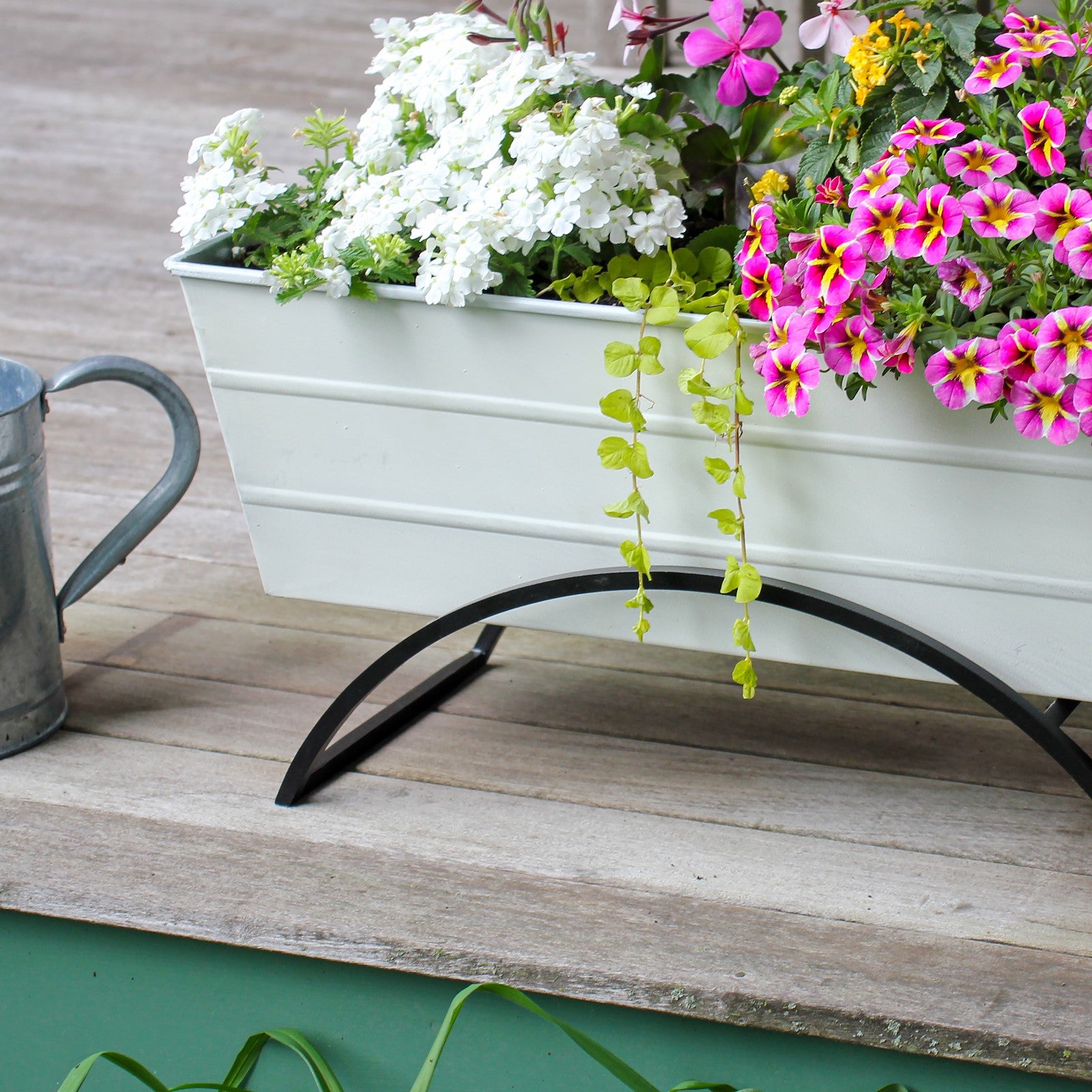 ACHLA Odette 24in Medium Flower Box Stand | Wrought Iron and Galvanized Steel | Patio & Balcony Container Gardening | 10 x 24 x 12 in | Model C-20W-S
