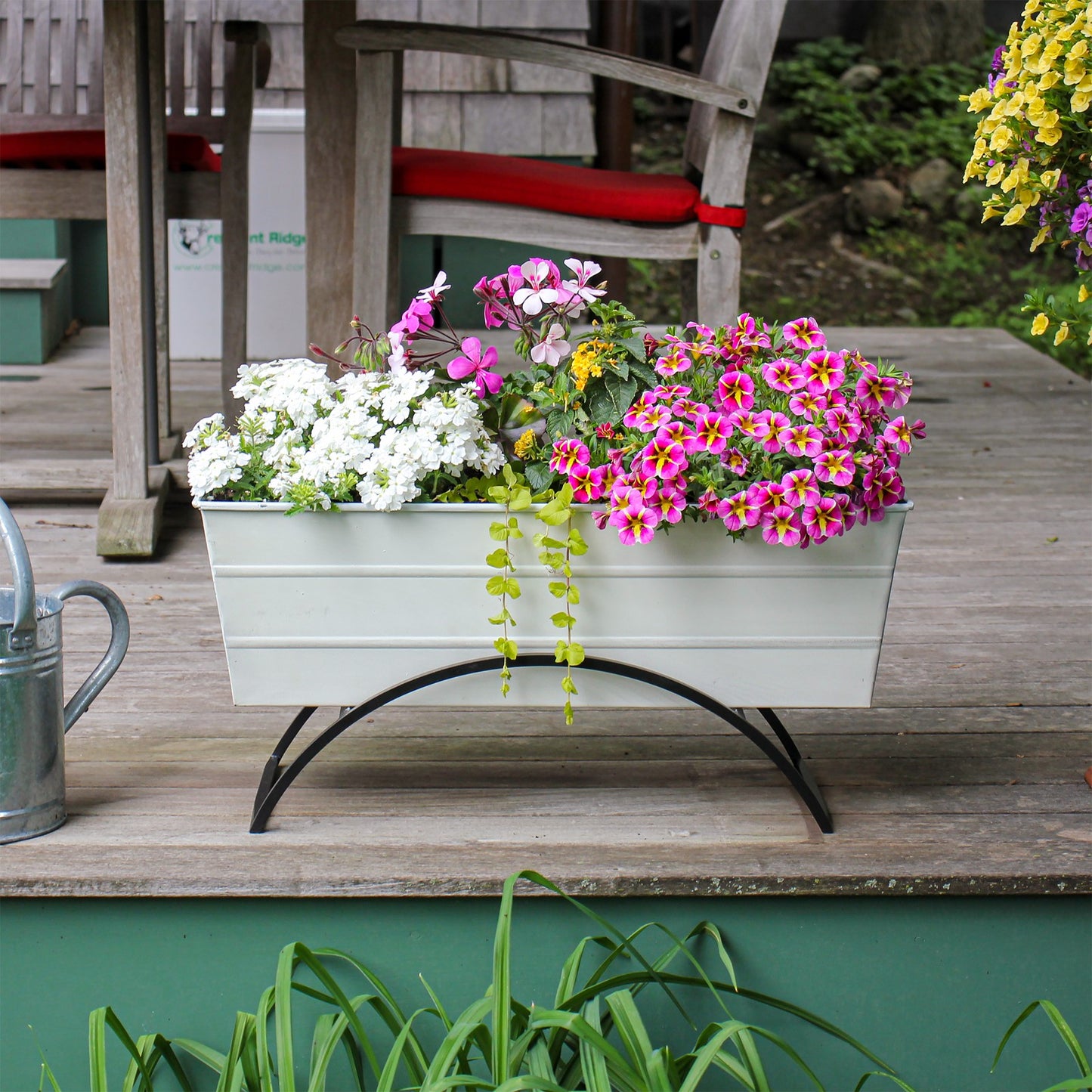 ACHLA Odette 24in Medium Flower Box Stand | Wrought Iron and Galvanized Steel | Patio & Balcony Container Gardening | 10 x 24 x 12 in | Model C-20W-S