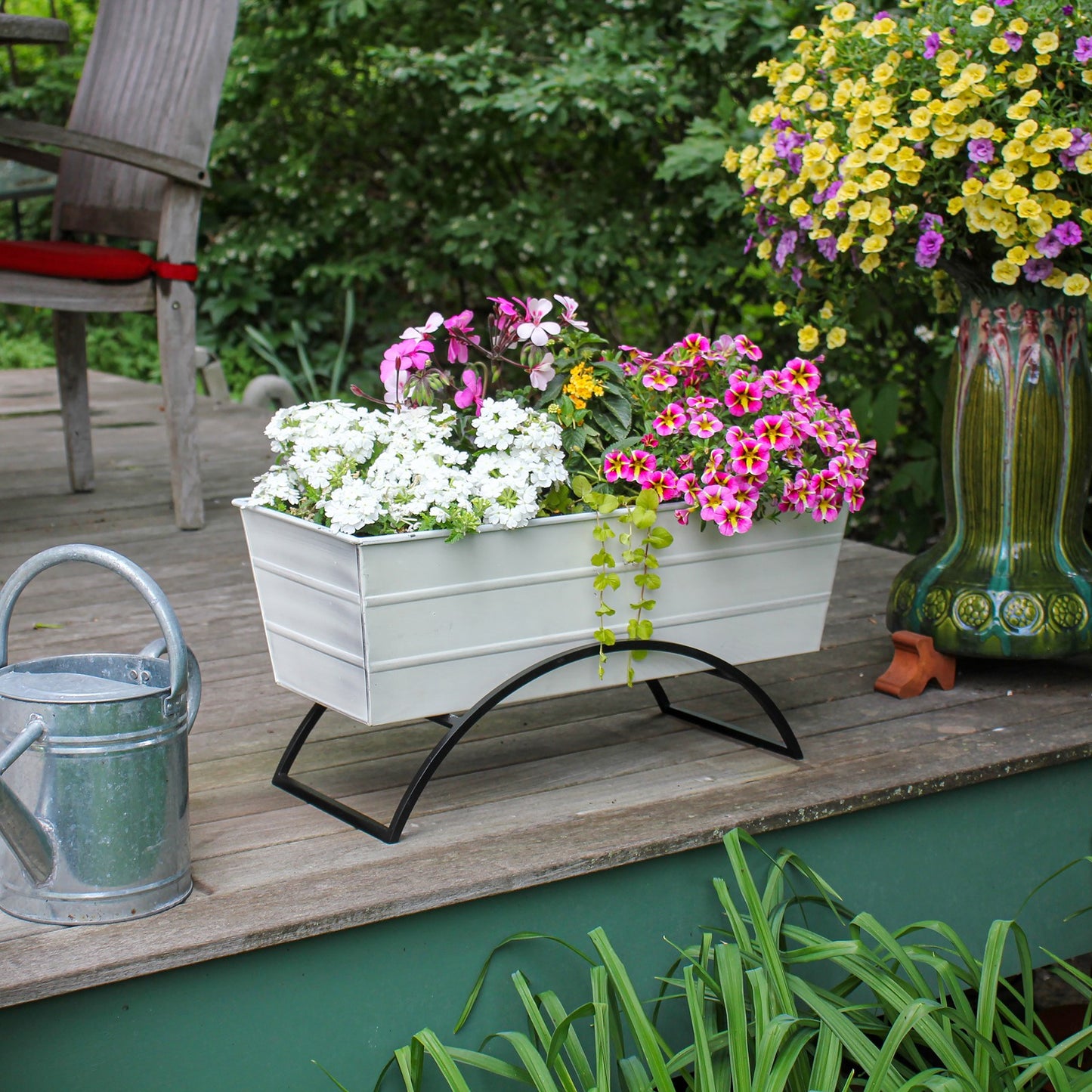 ACHLA Odette 24in Medium Flower Box Stand | Wrought Iron and Galvanized Steel | Patio & Balcony Container Gardening | 10 x 24 x 12 in | Model C-20W-S