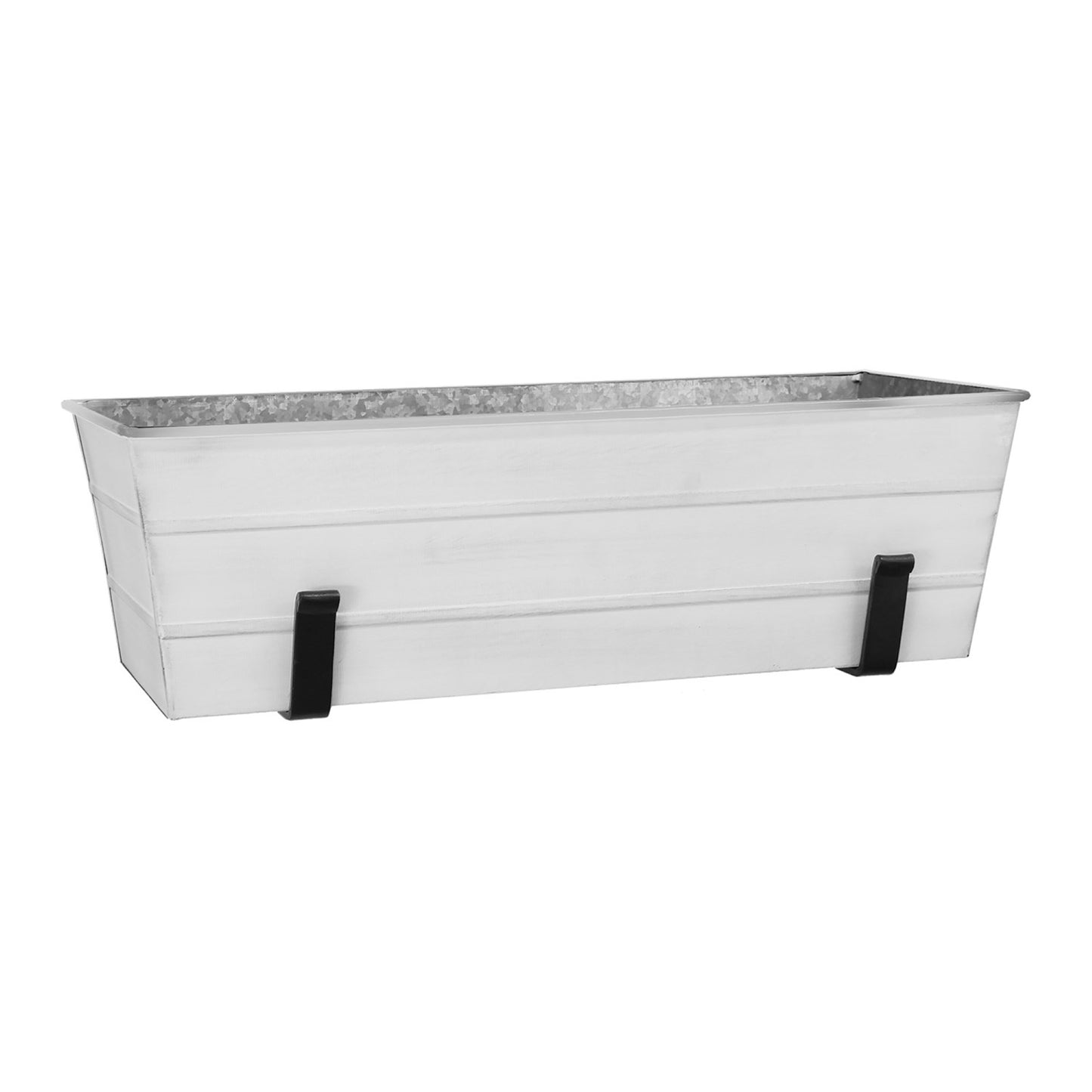 ACHLA Medium Flower Box with Wall Brackets | Cape Cod White Galvanized Steel and Black Wrought Iron | Front Porch & Balcony Planter | Model C-20W-WM