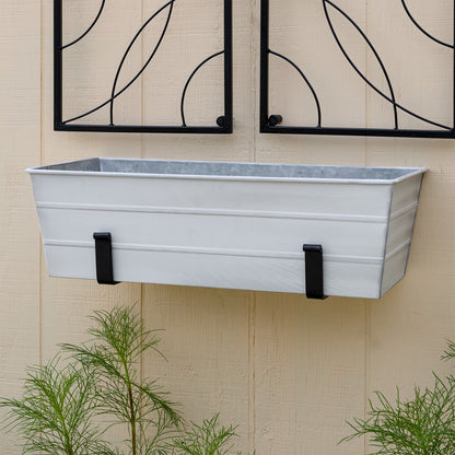 ACHLA Medium Flower Box with Wall Brackets | Cape Cod White Galvanized Steel and Black Wrought Iron | Front Porch & Balcony Planter | Model C-20W-WM