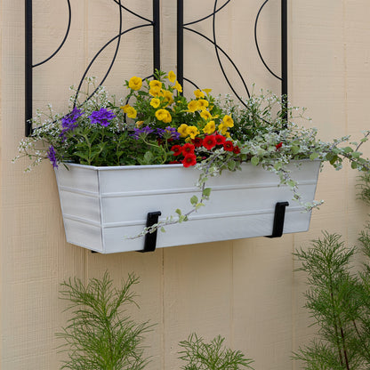 ACHLA Medium Flower Box with Wall Brackets | Cape Cod White Galvanized Steel and Black Wrought Iron | Front Porch & Balcony Planter | Model C-20W-WM