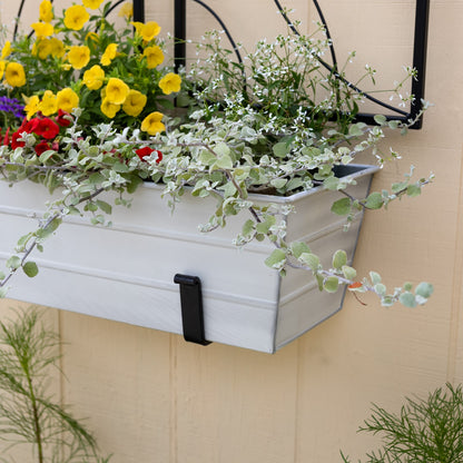 ACHLA Medium Flower Box with Wall Brackets | Cape Cod White Galvanized Steel and Black Wrought Iron | Front Porch & Balcony Planter | Model C-20W-WM