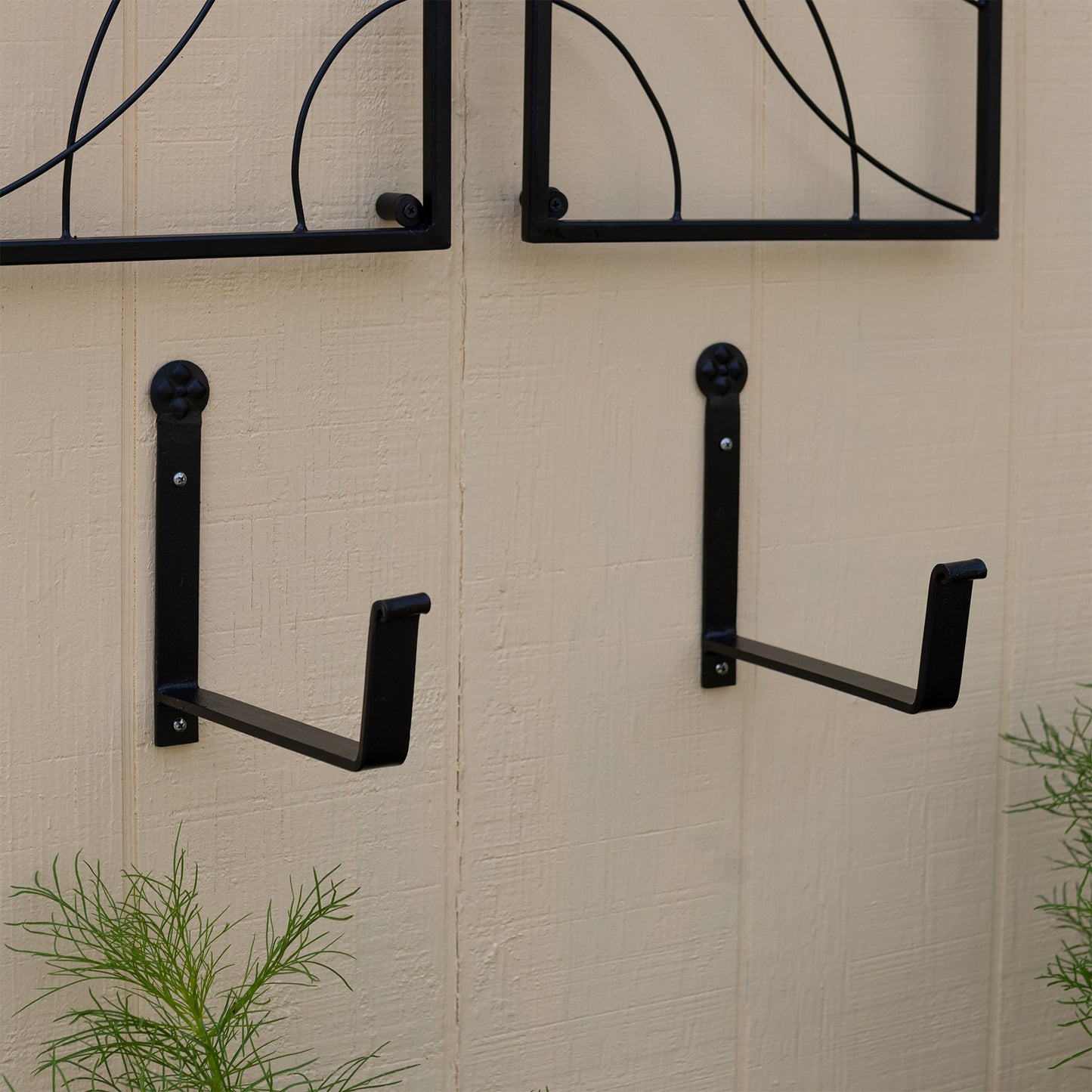 ACHLA Medium Flower Box with Wall Brackets | Cape Cod White Galvanized Steel and Black Wrought Iron | Front Porch & Balcony Planter | Model C-20W-WM