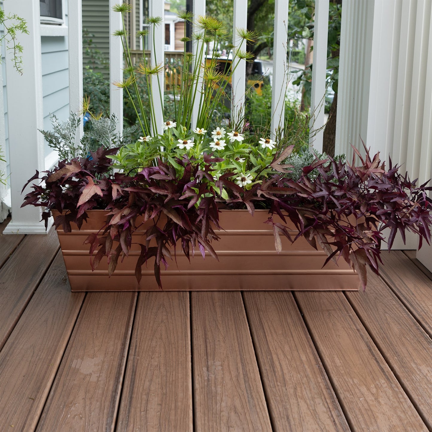 ACHLA Copper Plated Window Box 35.5in | Rustic Tin with Copper Finish | Deck & Window Planter | 35.5 x 12 x 9 in | Model C-21C