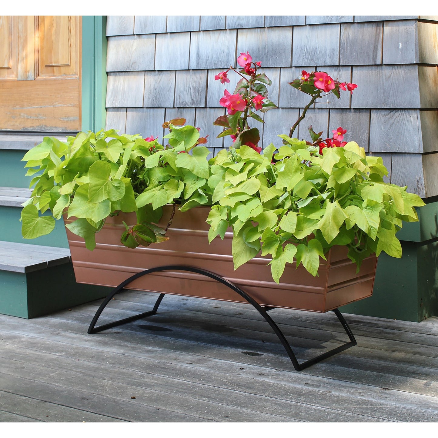 ACHLA Odette Large Flower Box Stand | Copper Plated Galvanized Steel and Black Wrought Iron | Patio & Balcony Container Gardening | Model C-21C-S