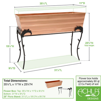 ACHLA Flora 25in Flower Box Stand | Copper Plated Steel and Black Wrought Iron | Patio & Balcony Container Gardening | Model C-21C-S3