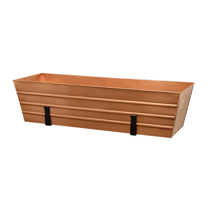 ACHLA Large Copper Flower Box with Wall Brackets | Rustic Copper Plated Galvanized Steel and Black Wrought Iron | Front Porch & | Model C-21C-WM
