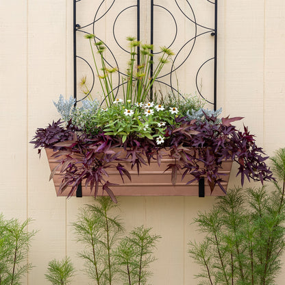 ACHLA Large Copper Flower Box with Wall Brackets | Rustic Copper Plated Galvanized Steel and Black Wrought Iron | Front Porch & | Model C-21C-WM
