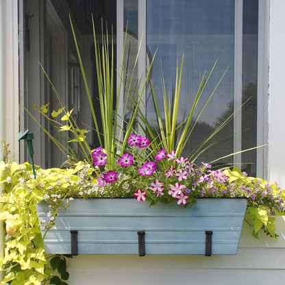 ACHLA Galvanized Steel Flower Box Planter Large | Classic Window Box Style in Nantucket Blue | Porch, Balcony & Garden Container | Model C-21NB