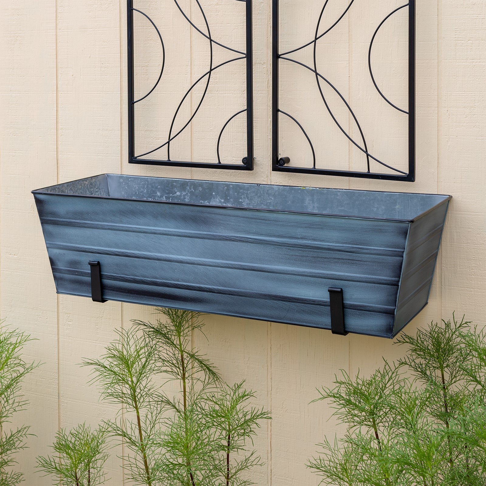 ACHLA Galvanized Steel Flower Box Planter Large | Classic Window Box Style in Nantucket Blue | Porch, Balcony & Garden Container | Model C-21NB