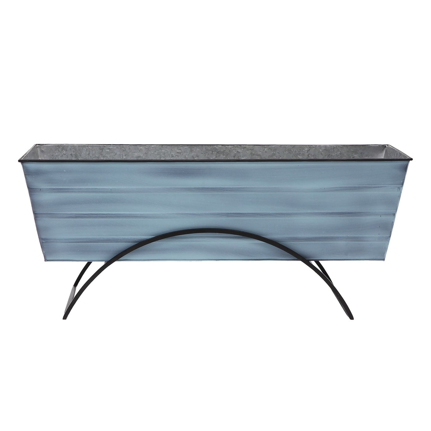 ACHLA Odette Large Flower Box Stand | Nantucket Blue Galvanized Steel and Black Wrought Iron | Patio & Balcony Container Gardening | Model C-21NB-S