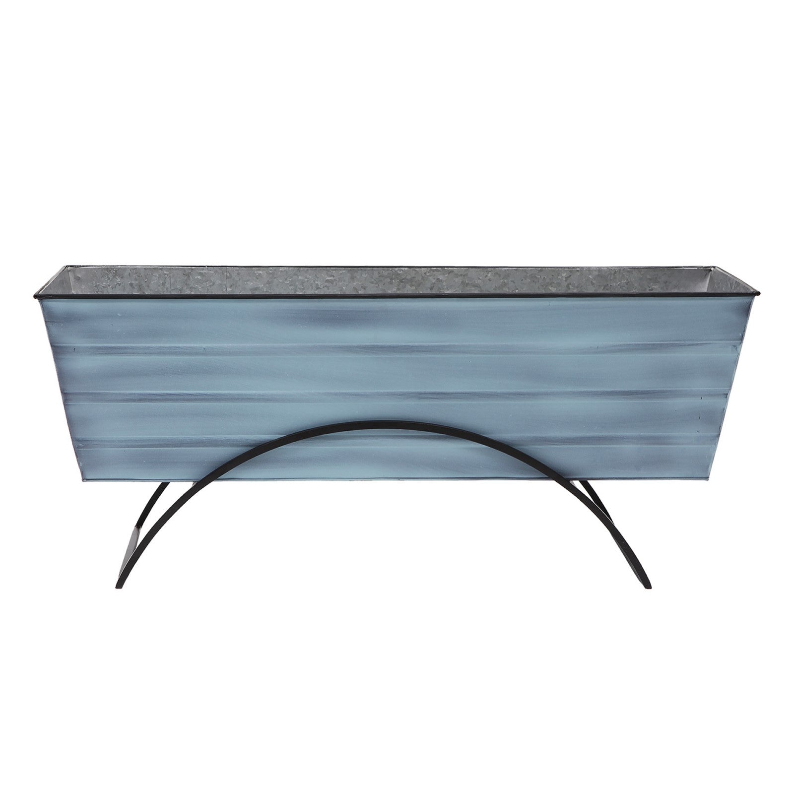 ACHLA Odette Large Flower Box Stand | Nantucket Blue Galvanized Steel and Black Wrought Iron | Patio & Balcony Container Gardening | Model C-21NB-S
